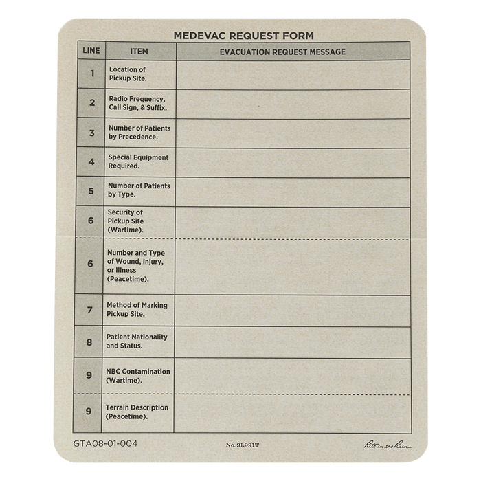 9-Line Medevac Combat Card, 5"x6", (50/pk) — CTOMS