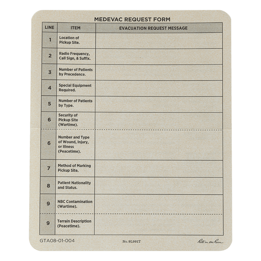 9-Line Medevac Combat Card, 5