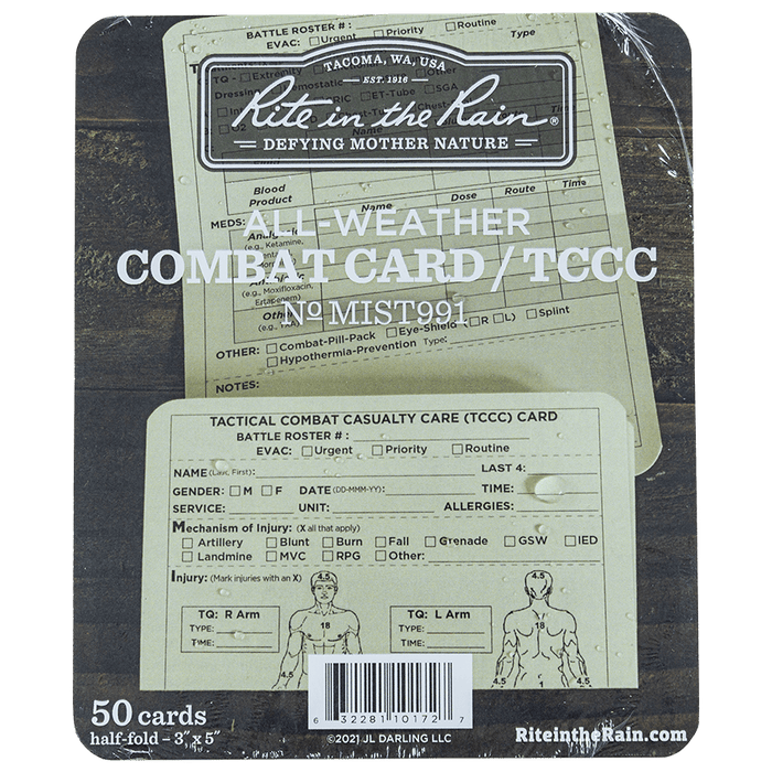 TCCC/MIST Combat Card, 5"x6" (50/pk)