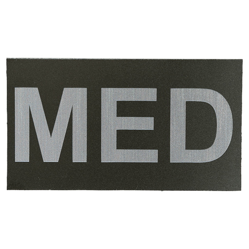 Patch, "MED" Patch, Printed Vinyl, 90x50mm, (Grey Print on Black Background)