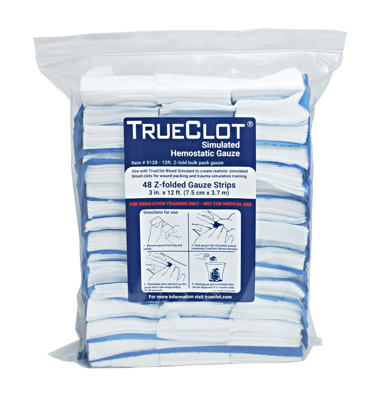 TrueClot Simulated Hemostatic Gauze Bulk Pack, Zfolded 96 Strips at 4